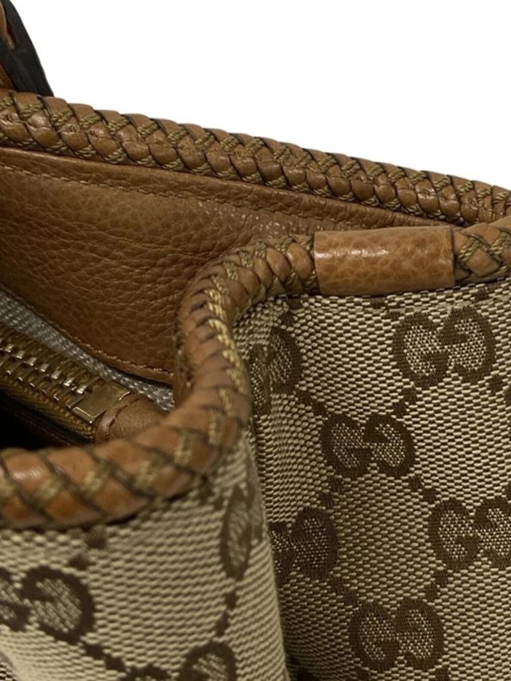 GUCCI Marrakech 295326 Dark Brown Beige Light Brown Jacquard Leather Tote Bag - Picture 10 of 15